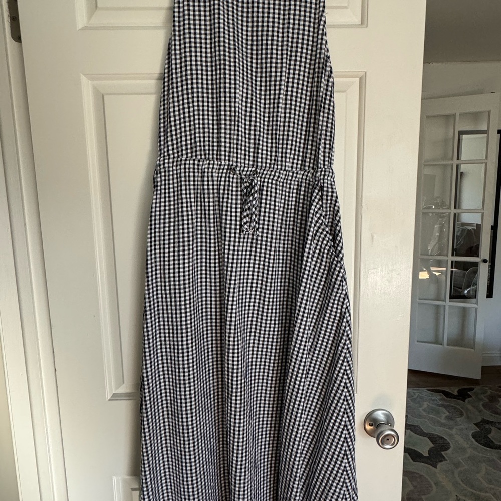 Gingham Crossover Back Pocket Midi Dress- worn once